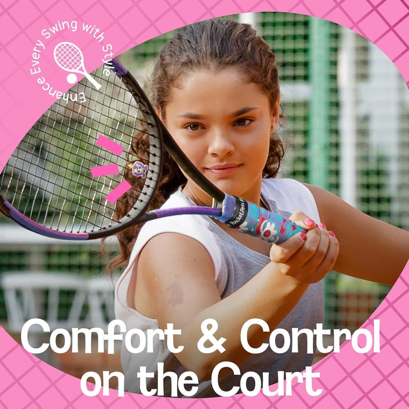 Racket Pets Kids Tennis Racket Dampener & Matching Overgrip Tape, Performance Shock Absorbing Dampener for Tennis Racket & Fun Animal Print Tennis Wrap Grip Tape (Flamingo) - Image 4